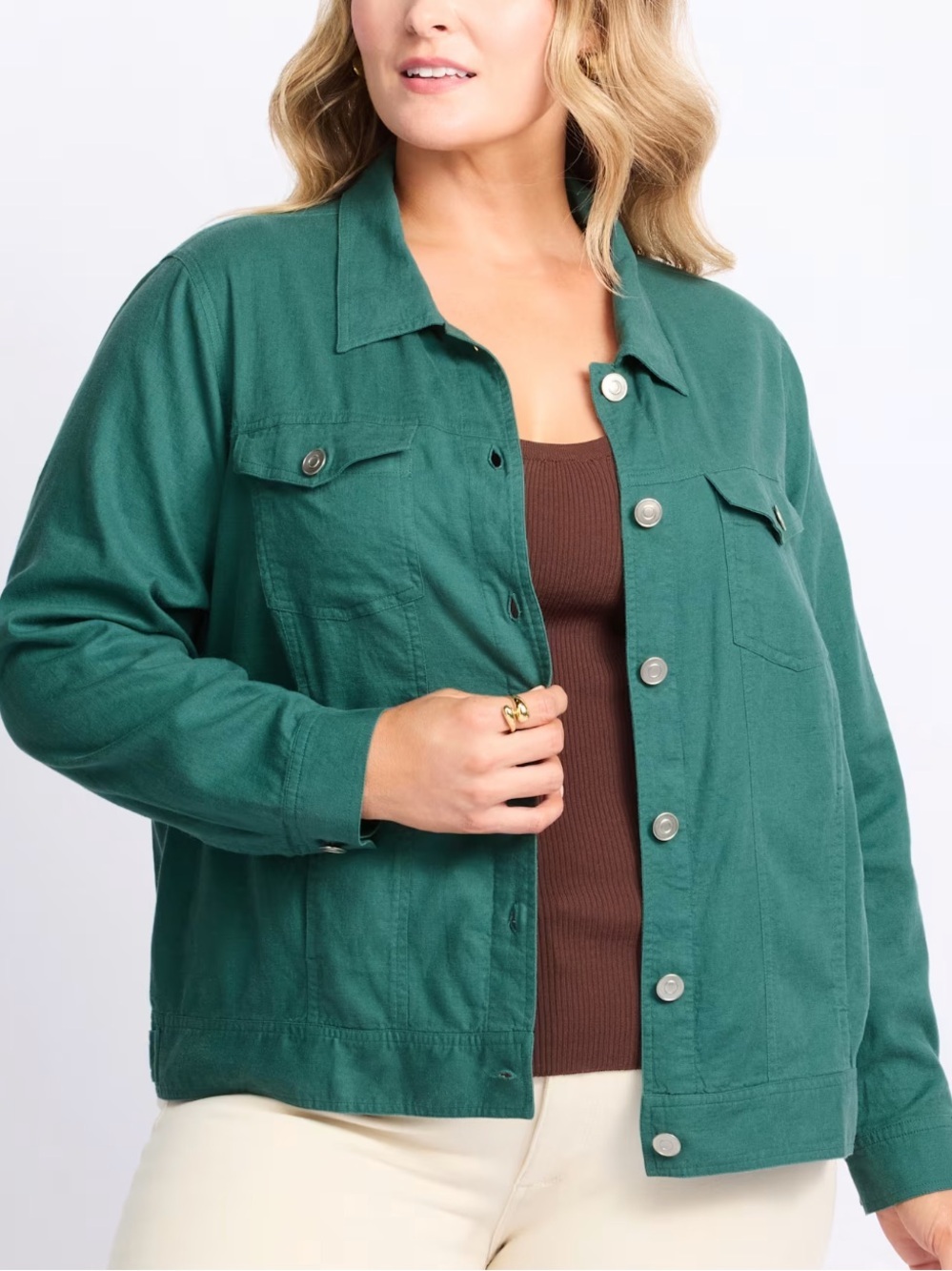 PALE SKY Gemi Lightweight Linen Trucker Jacket Green Size Small Button Front